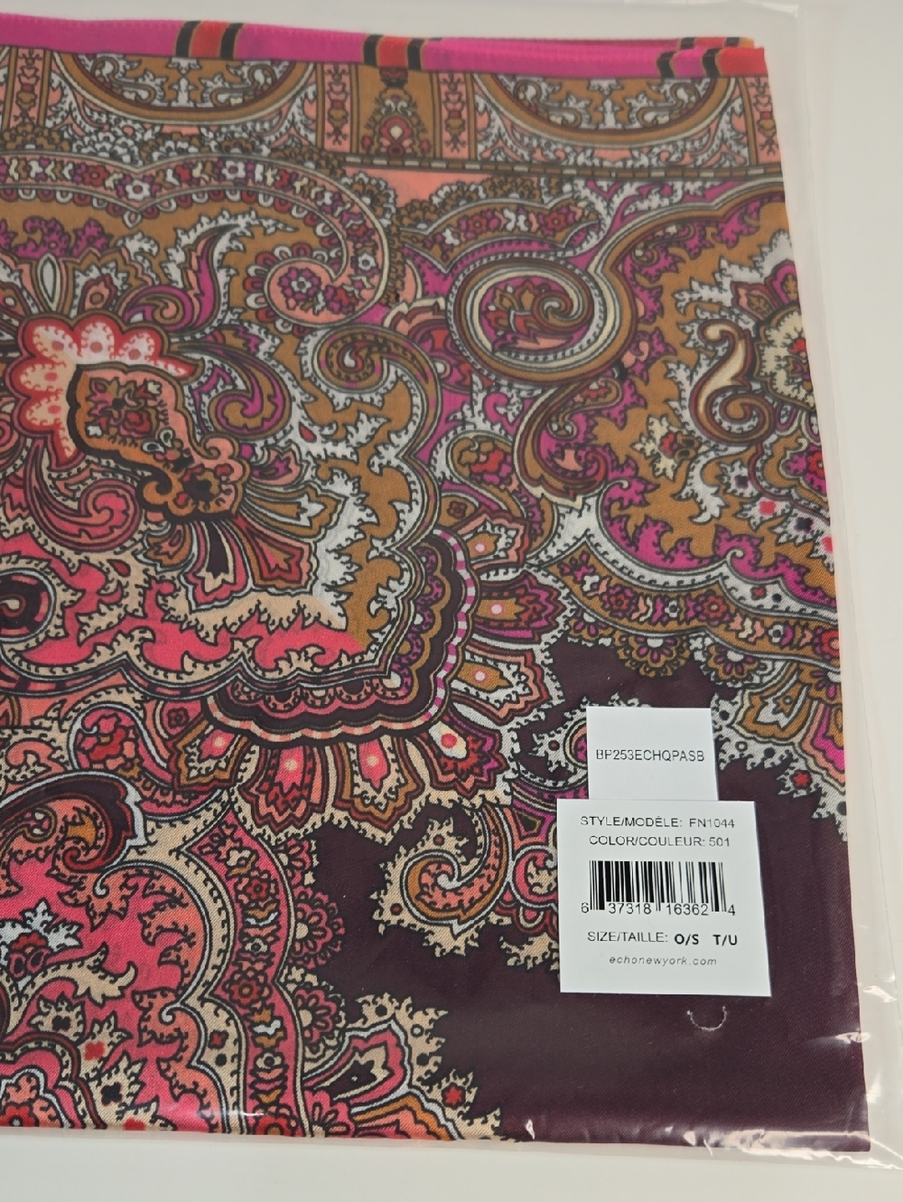 ECHO Paisley Print Silk Scarf - Pink, Brown & Cream